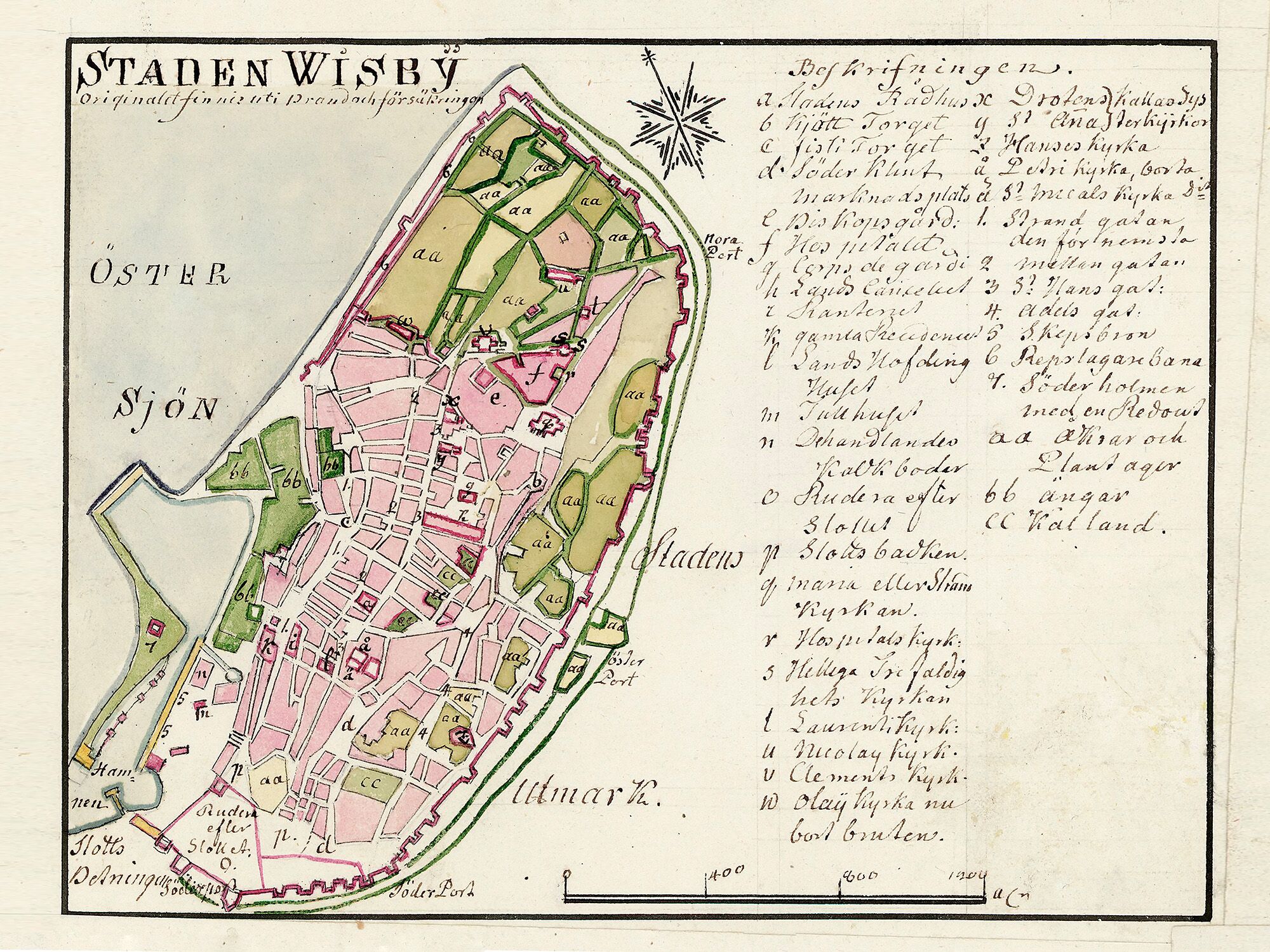 Historisk karta över staden Visby